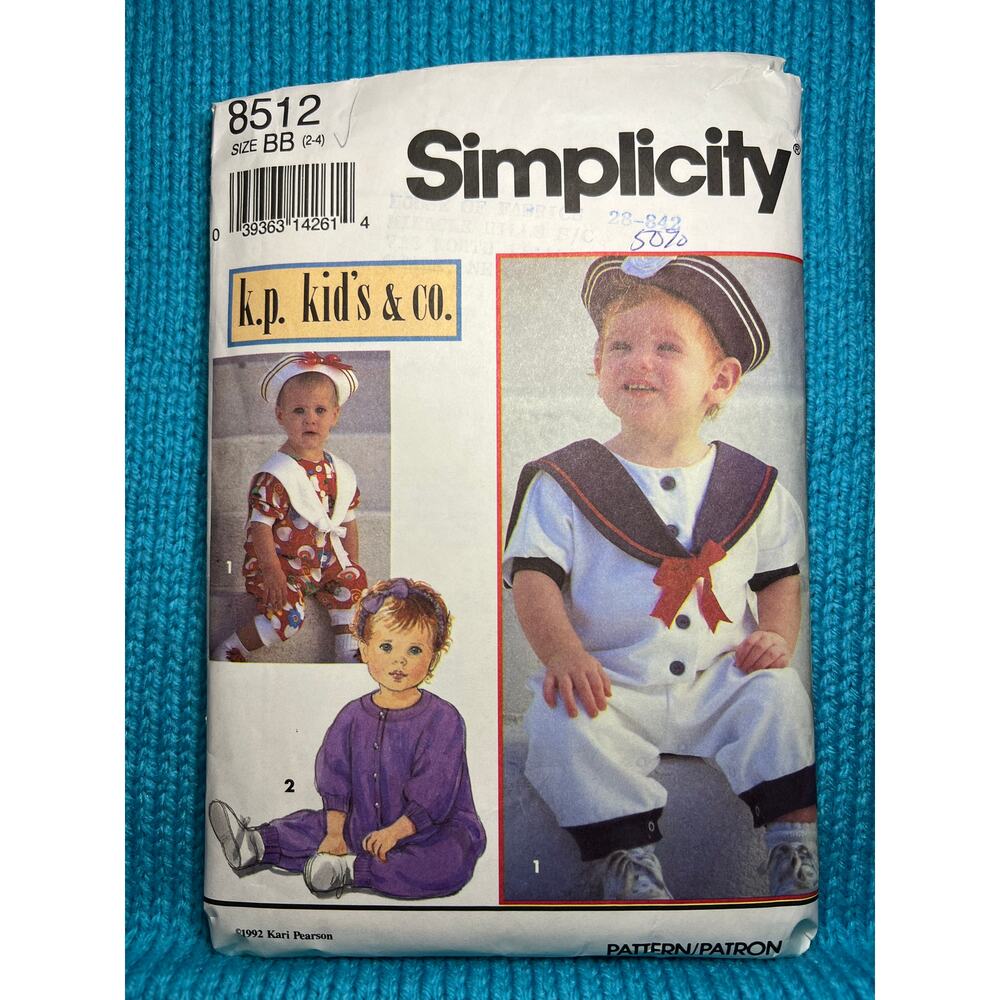 Simplcity 8512 toddlers jumpsuit romper hat headband size 2-4